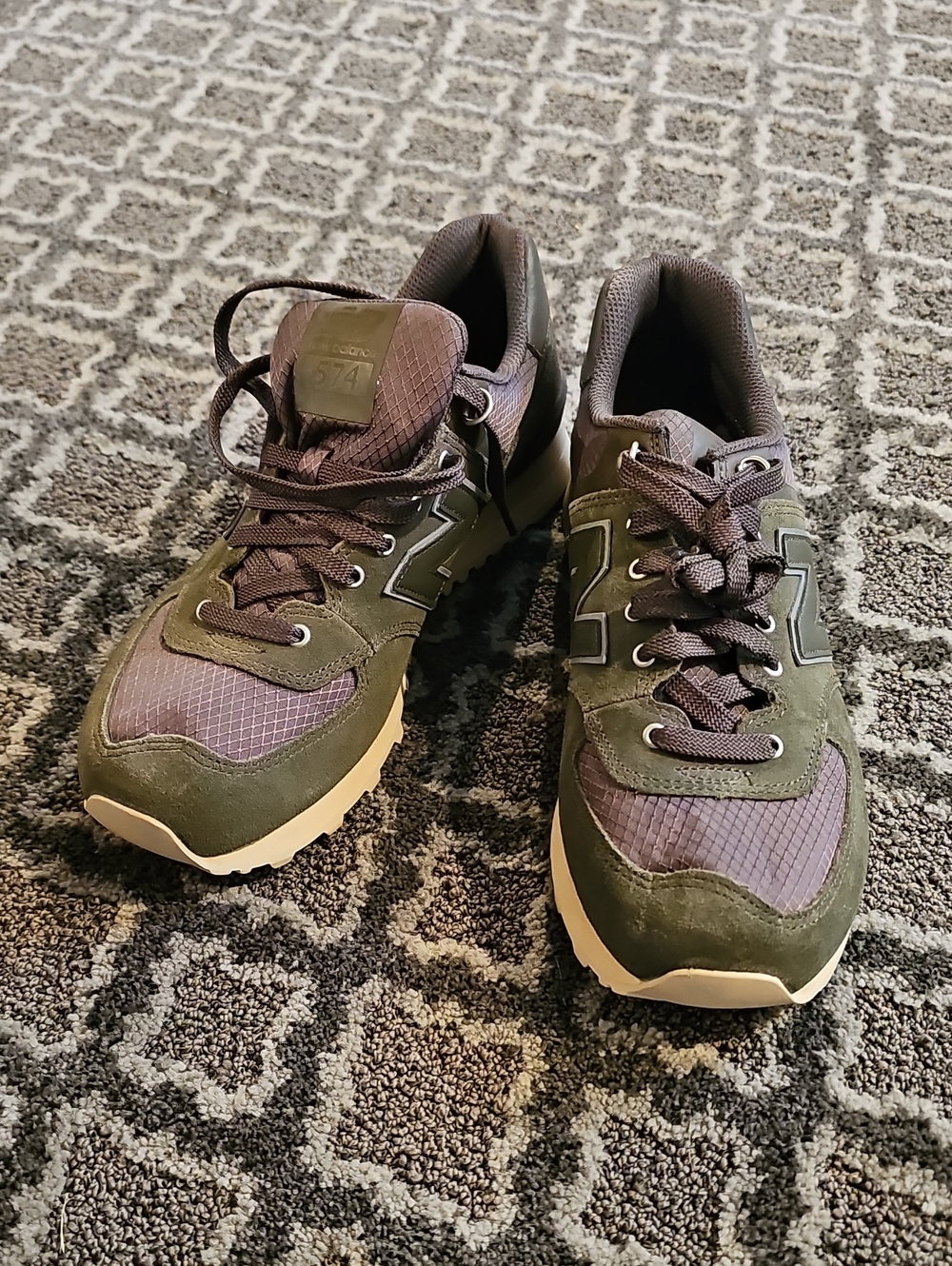 New Balance Men's Olive Green and Brown Suede-Trim Athletic Sneakers